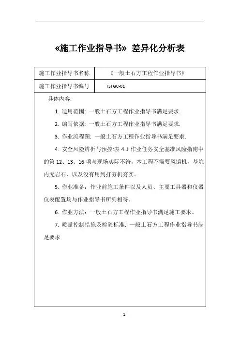 《施工作业指导书》差异化分析表32418