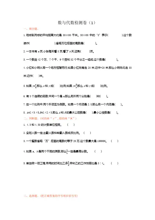 人教版数学六年级下册整理与复习(数与代数检测)(含答案)