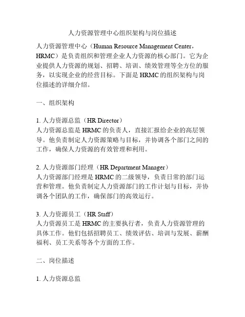 人力资源管理中心组织架构与岗位描述