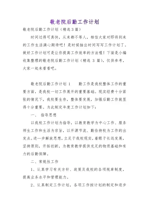 敬老院后勤工作计划