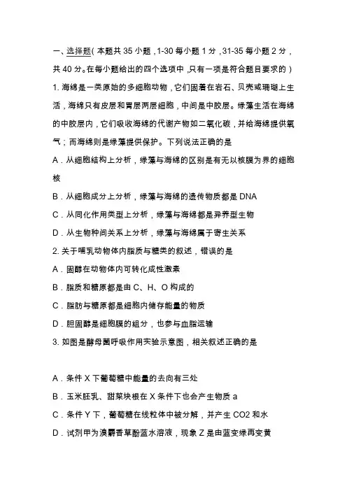 高三生物上学期期末考试卷(带答案)
