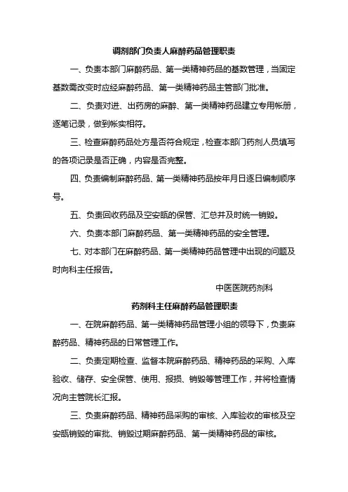 (医疗药品)调剂部门负责人麻醉药品管理职责