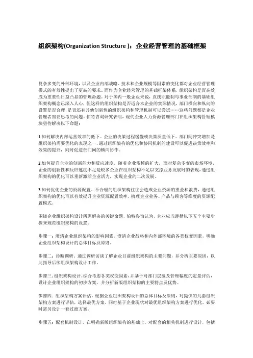 组织架构(Organization Structure )：企业经营管理的基础框架