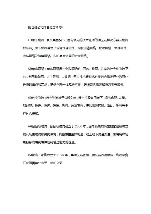 中国十大智能仓储企业特点