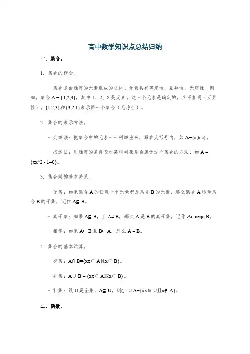 高中数学知识点总结归纳