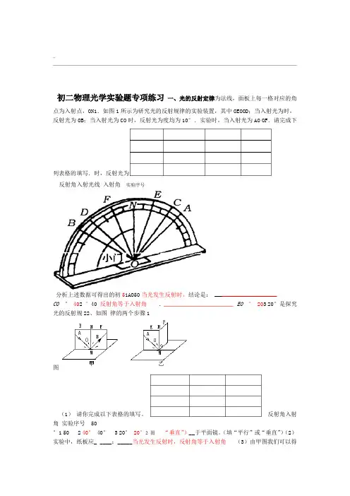 初二物理光学实验题专项练习含答案