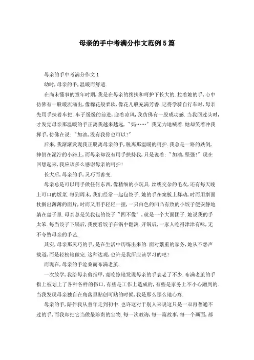 母亲的手中考满分作文范例5篇