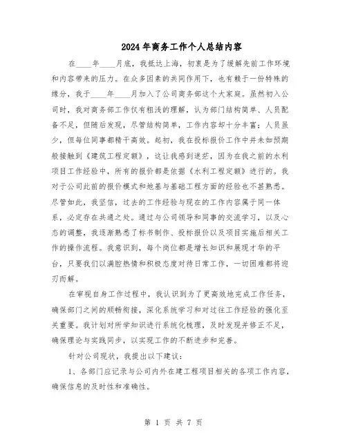 2024年商务工作个人总结内容（5篇）