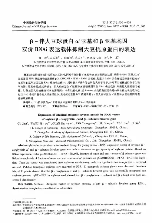 β-伴大豆球蛋白α'亚基和β亚基基因双价RNAi表达载体抑制大豆抗原