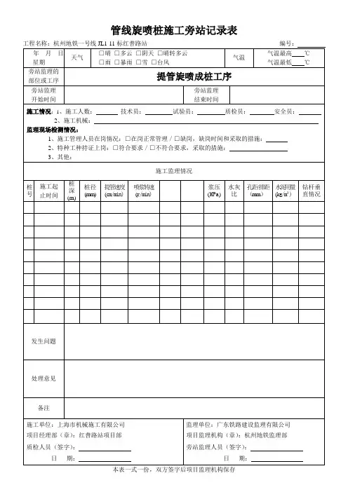 表格23-旋喷桩旁站记录表