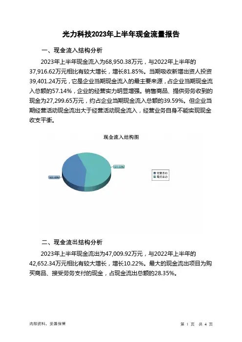 300480光力科技2023年上半年现金流量报告