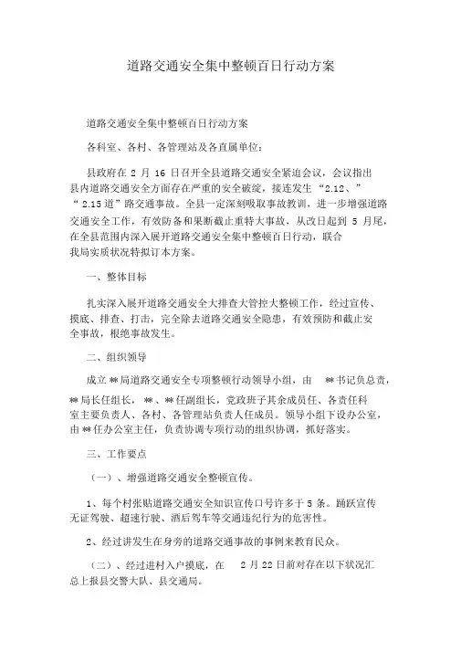 道路交通安全集中整治百日行动方案