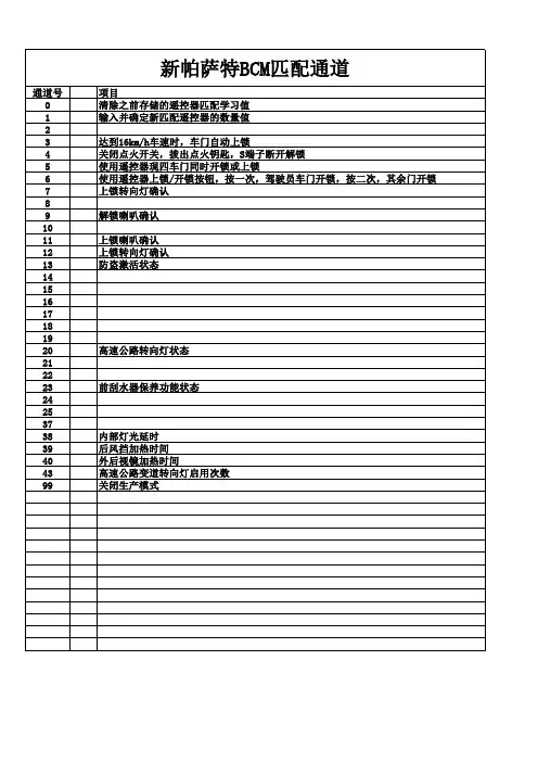 新帕萨特BCM匹配通道