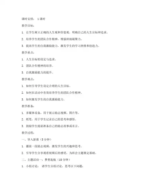 励志优秀班会教案模板范文