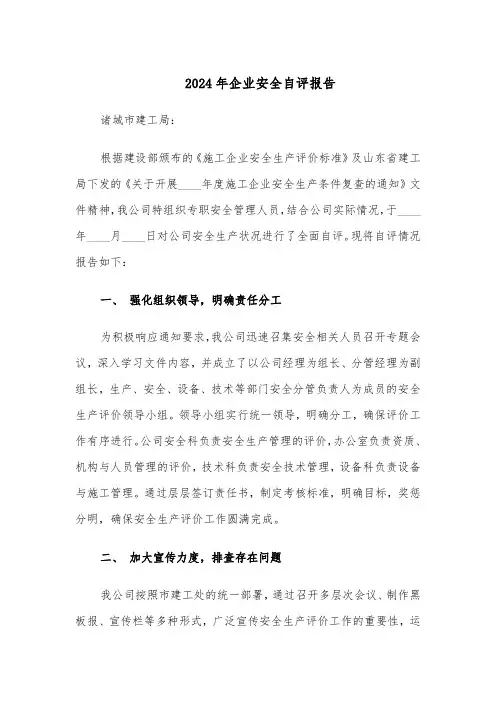 2024年企业安全自评报告（3篇）