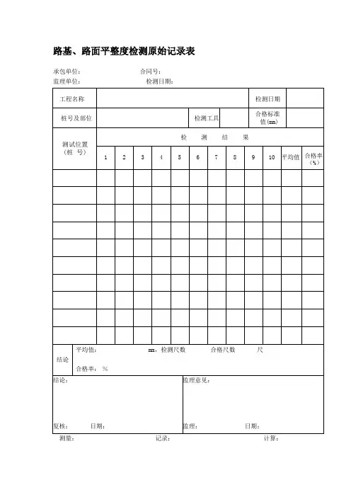 路基、路面平整度检测原始记录表