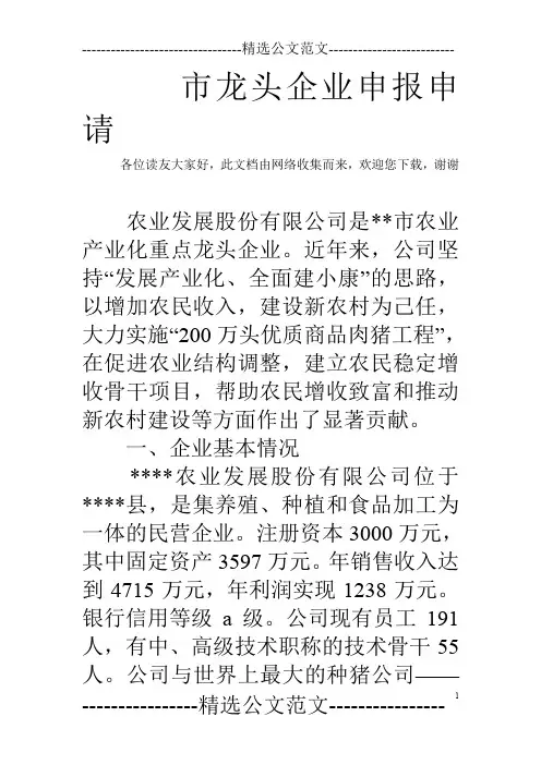 市龙头企业申报申请