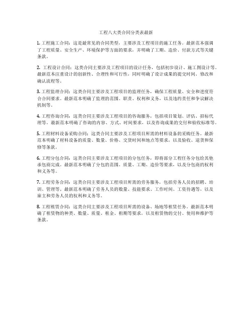 工程八大类合同分类表最新