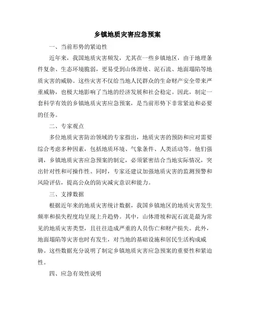 乡镇地质灾害应急预案