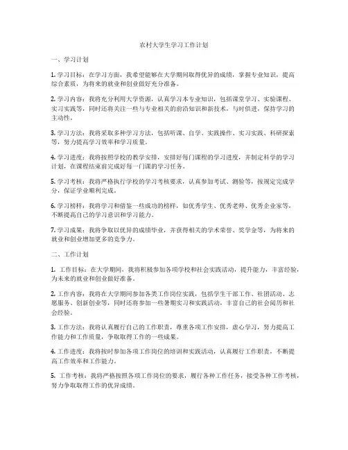 农村大学生学习工作计划