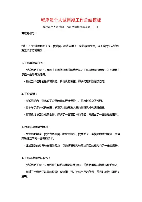 程序员个人试用期工作总结模板4篇