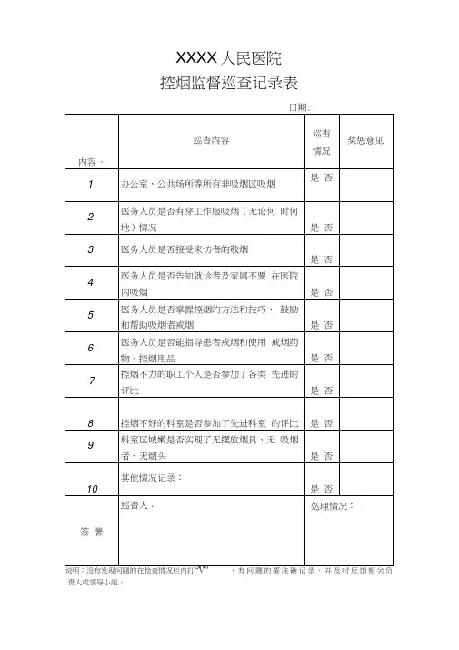 (完整版)医院控烟监督巡查记录表