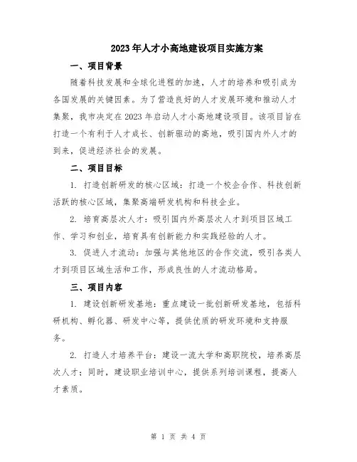2023年人才小高地建设项目实施方案