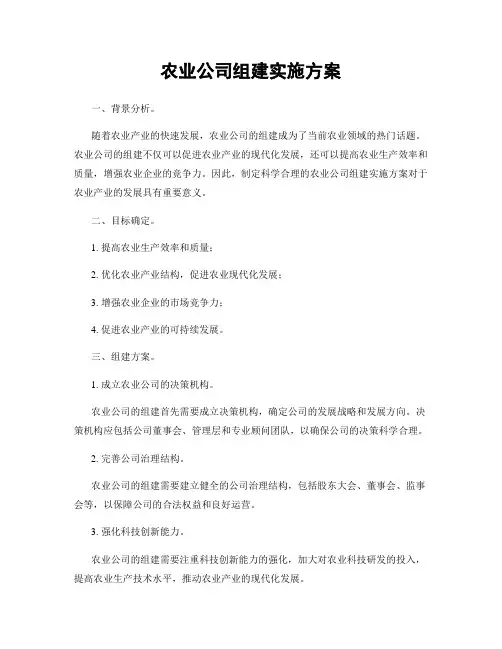 农业公司组建实施方案