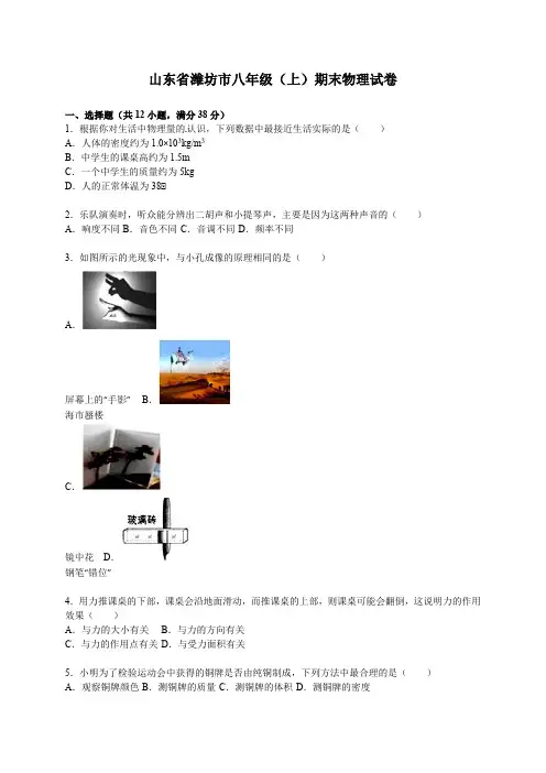 山东省潍坊市人教版八年级上初二物理期末测试卷(含解析)(1)