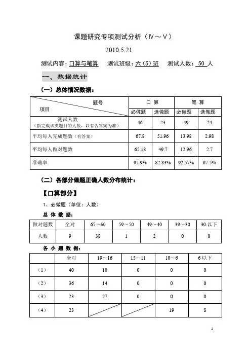 课题研究专项测试分析(Ⅳ～Ⅴ)