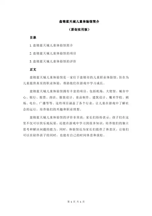 盘锦蓝天城儿童体验馆简介