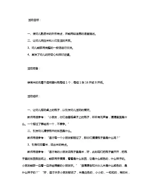 幼儿园中班教案《小小一粒米》含反思