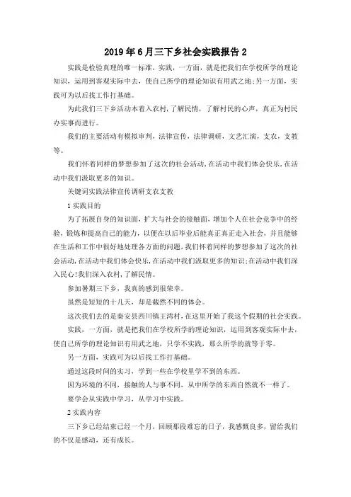 最新-2019年6月三下乡社会实践报告2 精品