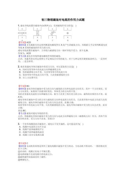 初三物理磁场对电流的作用力试题
