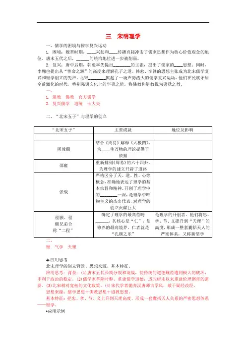 高中历史 专题一 3宋明理学习题 人民版必修3