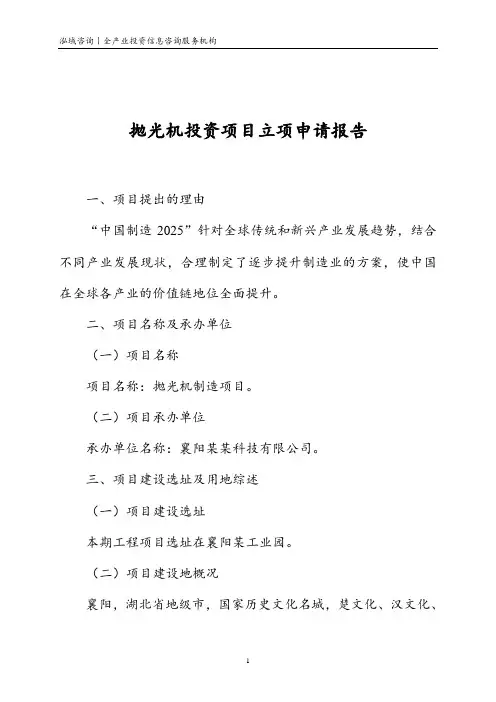 抛光机投资项目立项申请报告