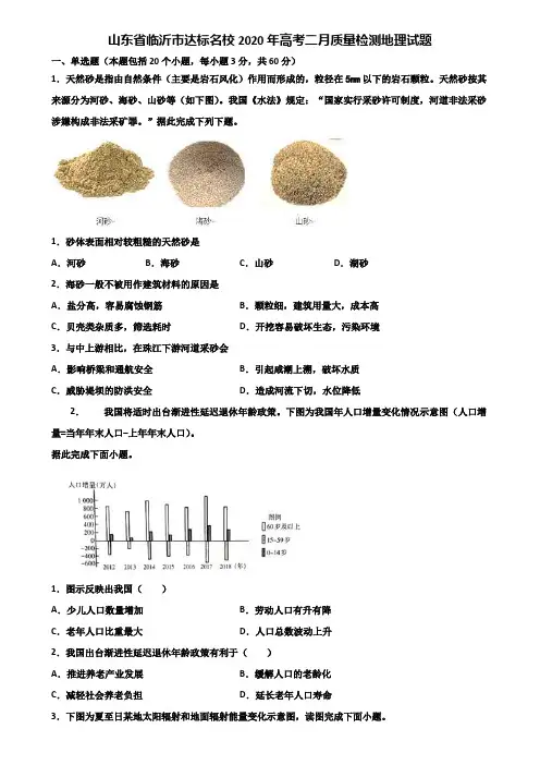 山东省临沂市达标名校2020年高考二月质量检测地理试题含解析