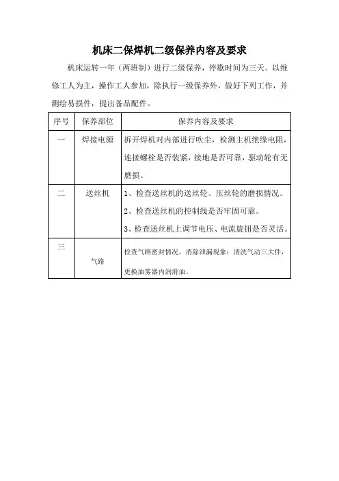 机床二保焊机二级保养内容及要求
