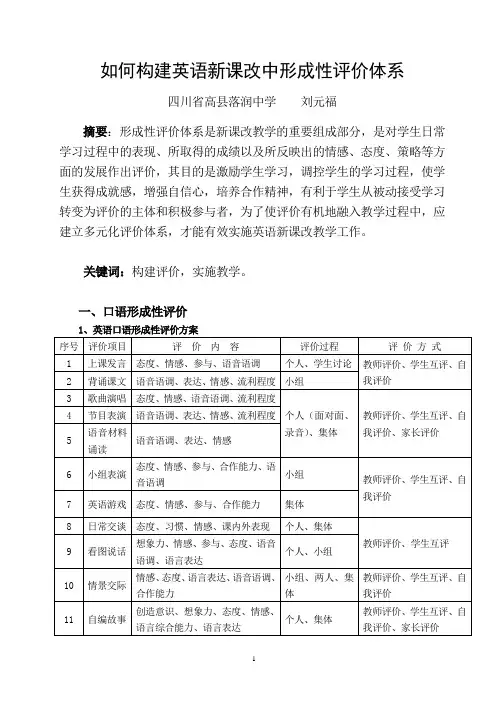 如何构建英语新课改中形成性评价体系？