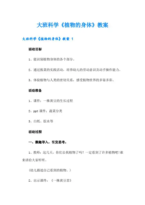 大班科学《植物的身体》教案 