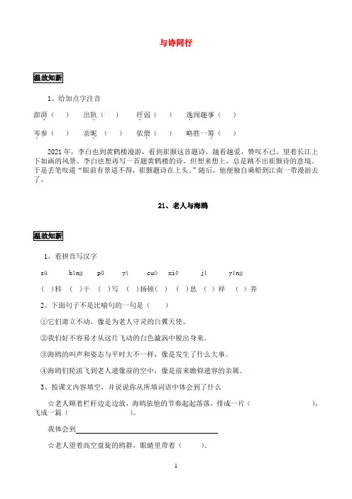 六年级语文上册 与诗同行一课一练  人教新课标版
