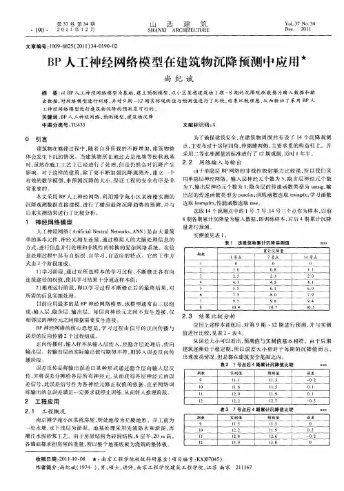 BP人工神经网络模型在建筑物沉降预测中应用