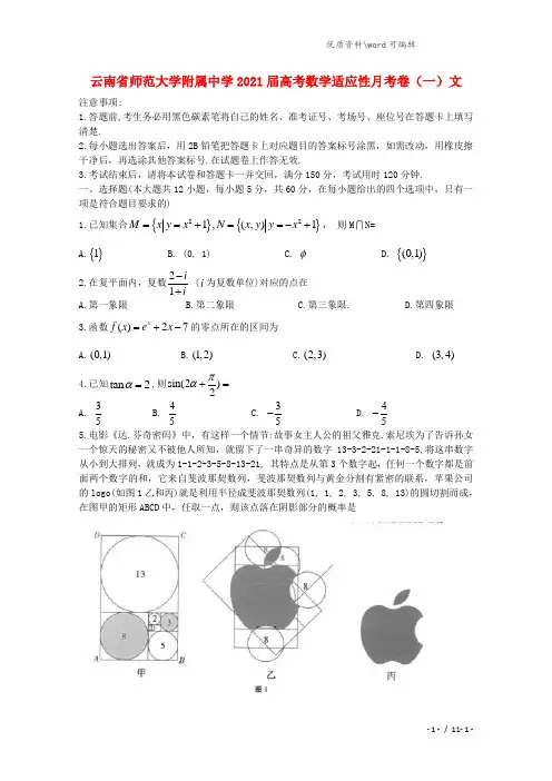 云南省师范大学附属中学2021届高考数学适应性月考卷(一)文.doc