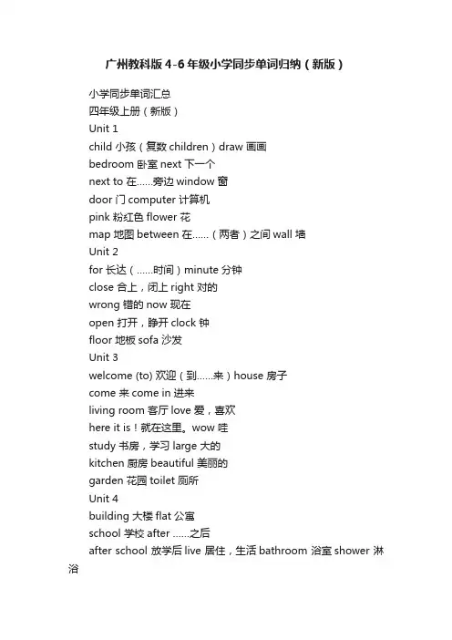 广州教科版4-6年级小学同步单词归纳（新版）
