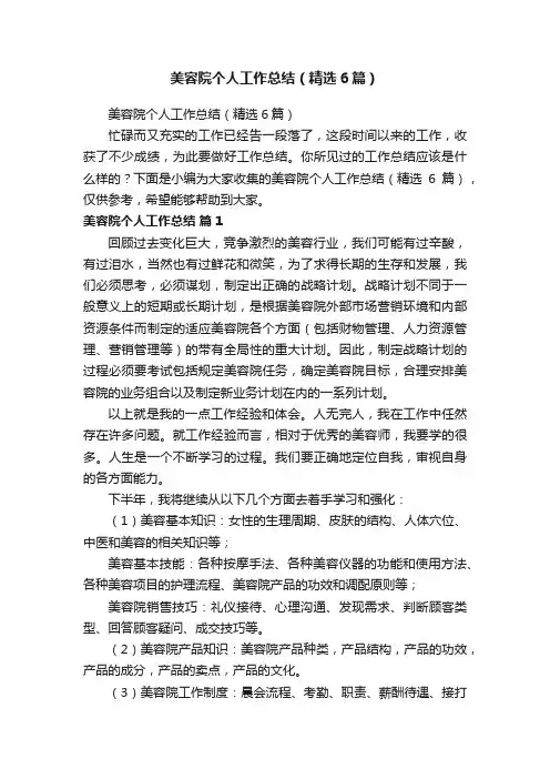 美容院个人工作总结（精选6篇）