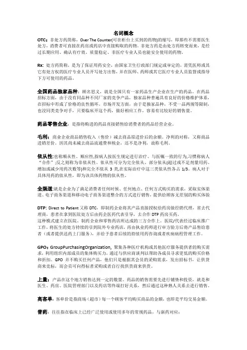 医药领域的概念(毛利、药占比、DTP、GTO...)