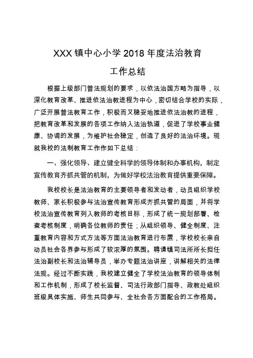 XXX中心小学2019年度法治教育工作总结