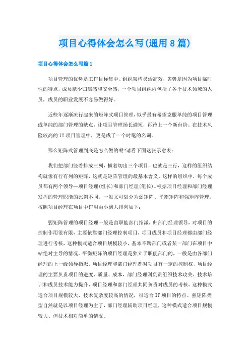 项目心得体会怎么写(通用8篇)