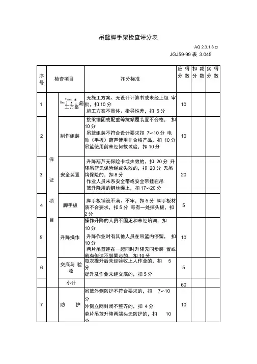 吊篮脚手架检查评分表