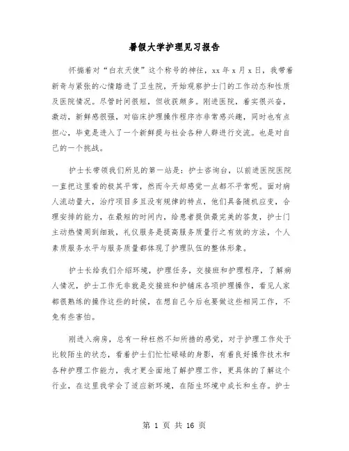 暑假大学护理见习报告(五篇)